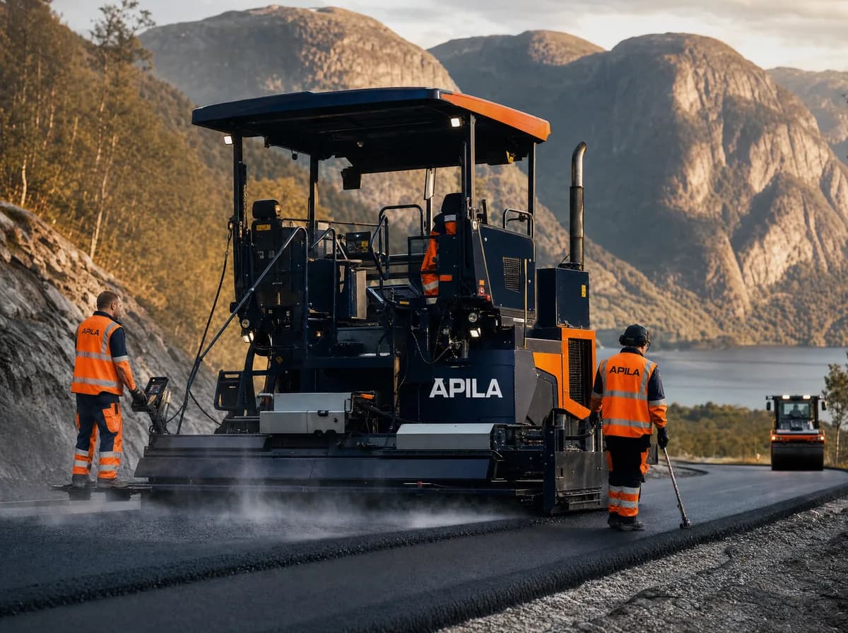 Apila asfaltleggermaskin legger ny asfalt på en norsk vei
