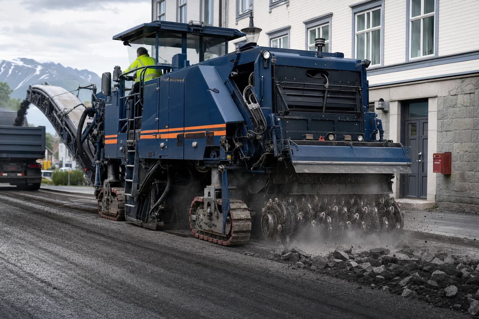 Apila asfaltfres fjerner gammel asfalt i et norsk veiprosjekt