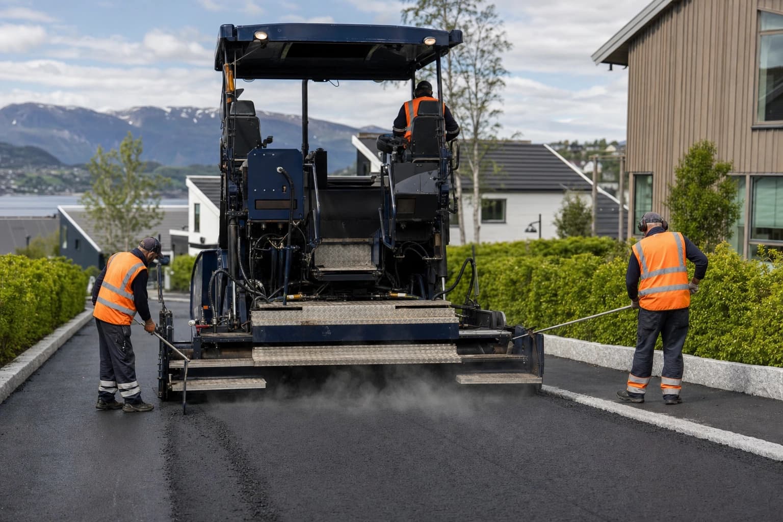 Apila asfaltlegger legger ny asfalt på en norsk vei